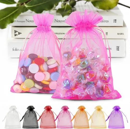 Miniatura 14 de ANZNKU 50 bolsas de organza dorada de alta calidad de 5 x 7 pulgadas, bolsas de malla con cordón, bolsa de regalo tamaño pequeño, bolsa de organza