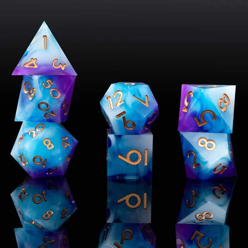 Miniatura 19 de Juego de dados DND de borde afilado de 8 piezas (extra D20) para Calabozos y Dragones – 2 D20 D4 D6 D8 D10 D12 D10% – Dados de resina poliédrica
