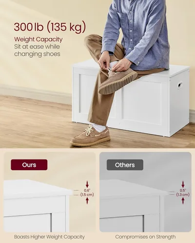 Miniatura 5 de VASAGLE - ULSB064W01 Cofre de almacenamiento, baúl de almacenamiento con 2 bisagras de seguridad, banco de almacenamiento, banco para zapatos