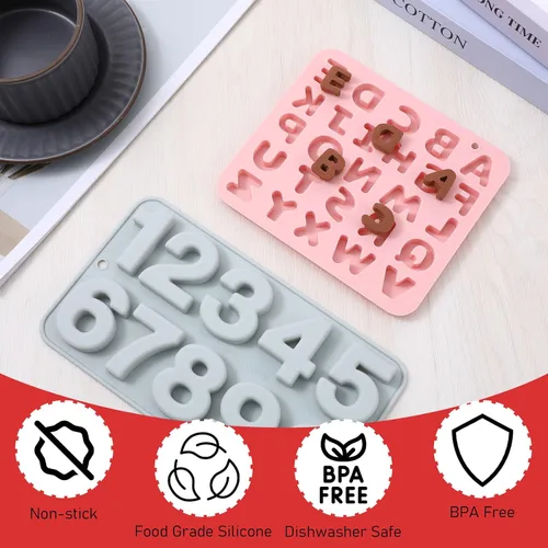 Miniatura 5 de 2 moldes de silicona para alfabeto, moldes de letras de silicona, moldes de letras de chocolate de grado alimenticio, molde de números para hornear