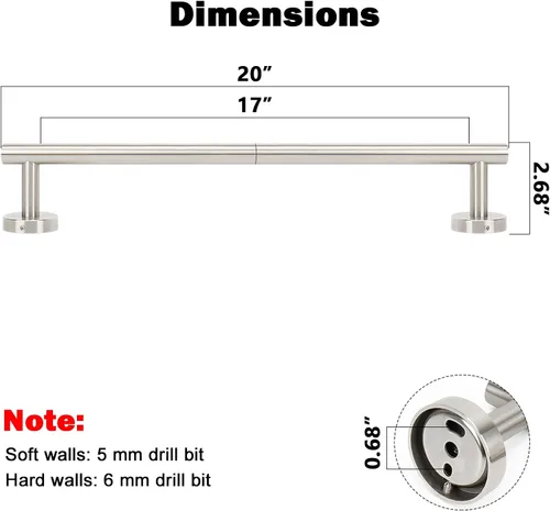 Miniatura 2 de NearMoon - Barra para toallas de baño, soporte de toalla de ducha de acero inoxidable grueso para baño, montado en la pared, longitud total de 18