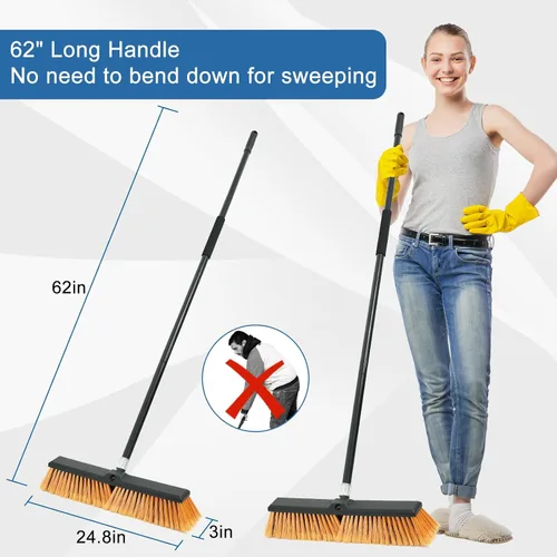 Miniatura 3 de PBHEPJ Escoba de empuje de 24 pulgadas para exteriores, resistente, escoba de tienda con mango largo de 60 pulgadas para limpiar azulejos al aire