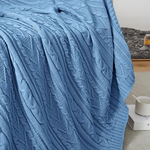 Miniatura 7 de Aormenzy - Manta de punto trenzado azul polvo para sofá, cama, sillón, manta de acrílico tejida, manta suave y acogedora, 50 x 60 pulgadas