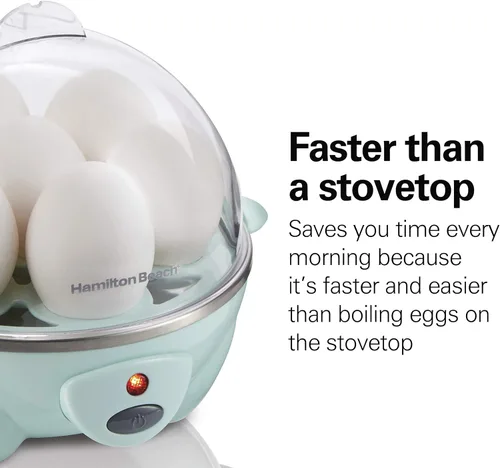 Miniatura 6 de Hamilton Beach - Olla eléctrica para huevos 3 en 1 para huevos duros, huevos escalfados, máquina de tortillas y vaporizador de verduras, para 7 menta