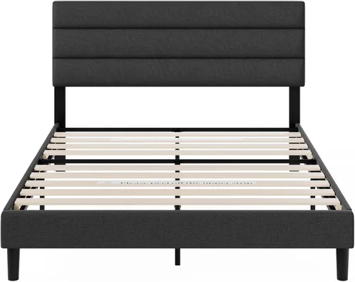 Miniatura 10 de Zinus Queen Piper - Cama de plataforma tapizada con cabecera con paneles horizontales, soporte de listones de madera, no necesita somier, fácil
