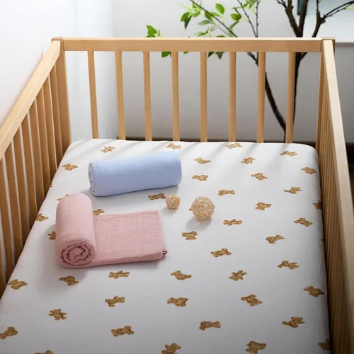 Miniatura 7 de Meracorallo Muslin Crib Sheet, 100% Cotton Fitted Crib Sheet 28x52 Soft and Breathable Baby Boys Girls Cover for Standard Crib and Toddler