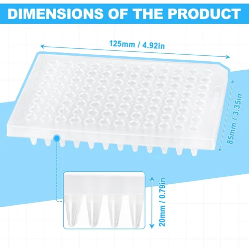 Miniatura 2 de Placas PCR de 96 pocillos de 0.0 fl oz, placa PCR de polipropileno transparente con faldón, tubos de pared ultrafinos, sin ADNasa/RNasa, paquete