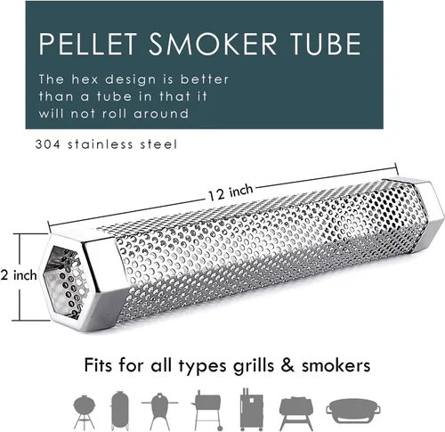 Miniatura 3 de Tubo de humo – Tubo de humo de 12 pulgadas para parrilla de pellets de 5 horas de humo, tubo de ahumador de pellets de acero inoxidable para todas