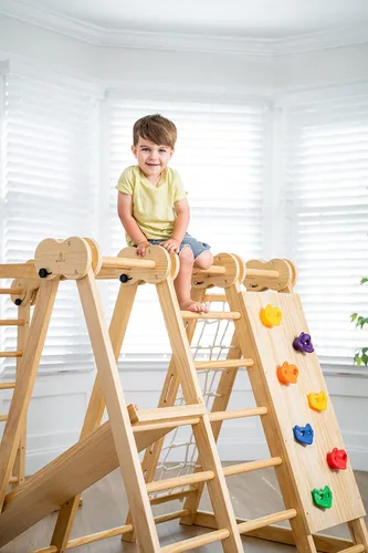 Miniatura 4 de Avenlur Juego de juego interior 7 en 1 para niños de 2 a 6 años con tobogán, pared de escalada, escalera, red, barras, columpio, anillo - EE. UU