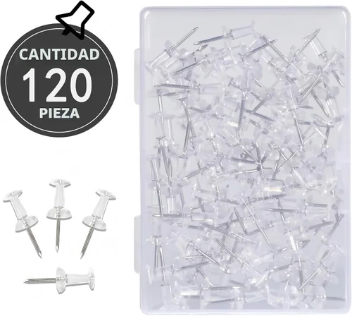 Miniatura 3 de Paquete de 120 pines para tablón de anuncios, tachuelas para pulgar con punta de plástico transparente y punta de acero, tachuelas de pared
