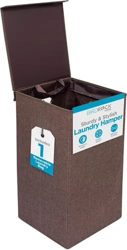 Miniatura 12 de BIRDROCK HOME Cesta de lavandería con tapa, bolsas extraíbles para clasificar ropa, cesta de lavandería seccionada para dormitorio y baño, Marrón