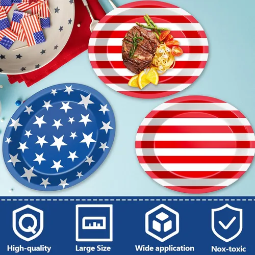 Miniatura 3 de Qyeahkj Juego de 50 platos de papel ovalados patrióticos grandes de 11 pulgadas, desechables, 4 de julio, bandera estadounidense, decoraciones