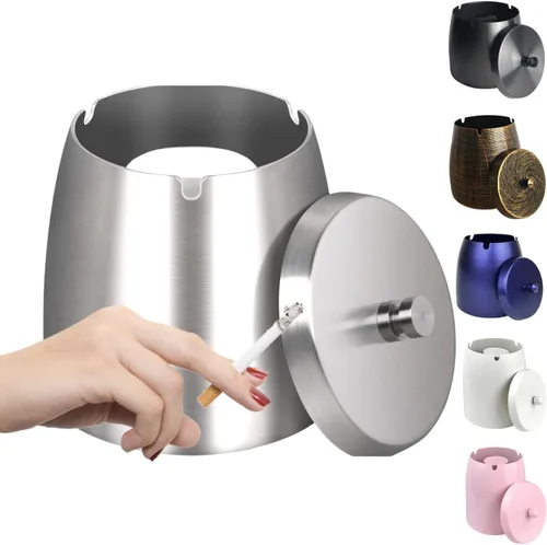 Miniatura 13 de Cenicero, Cenicero Grande para Exteriores con Tapa, Cenicero para Patio Exterior, de Acero Inoxidable, Resistente al Viento, Sin Humo, para Balcón