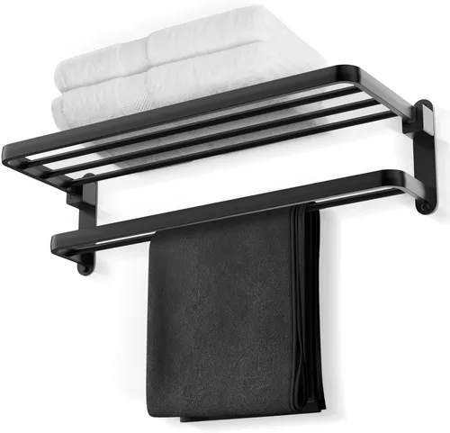 Miniatura 8 de BOZWELL Toallero de baño con dos barras para toallas, porta toallas de 16 pulgadas (40 cm) con estante BZ305-A (Negro mate)