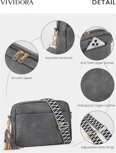 Miniatura 6 de Vividora Bolsos cruzados pequeños para mujer, a la moda, de cuero vegano, con correa ancha ajustable para guitarra