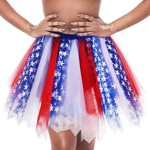Nicute Falda tutú para mujer, 4 de julio, color rojo, blanco y azul, con estrellas, divertida, patriótica, para fiesta del Día de la Independencia