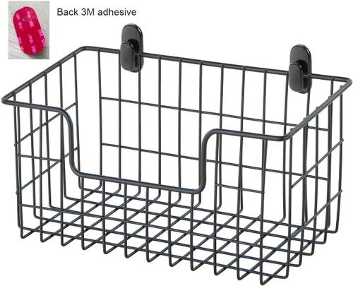 Miniatura 9 de JUNCHU CHERRY Cesta de almacenamiento de alambre, paquete de 2 unidades, montado en pared para cocina, baño, cesta de almacenamiento colgante