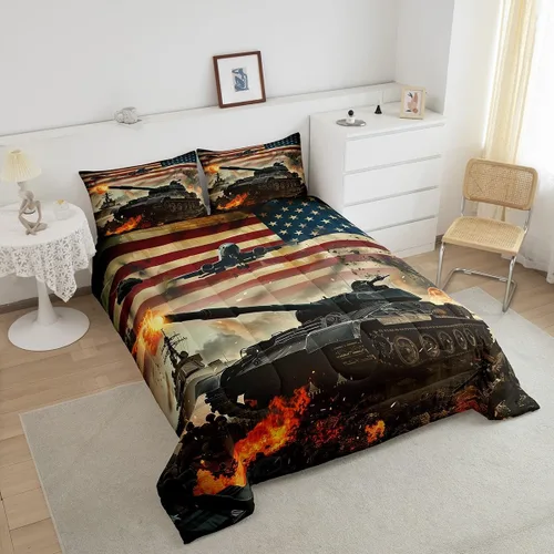 Miniatura 4 de Erosebridal Juego de edredón de plumón con bandera estadounidense, juego de ropa de cama con diseño militar para niños, adultos y hombres, camuflaje