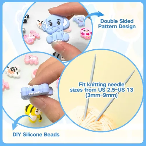 Miniatura 2 de 20 piezas de protectores para puntas de agujas de tejer con lindos animales, protectores para agujas de tejer, tamaño US 2.5-13 (3mm-9mm), para Panda