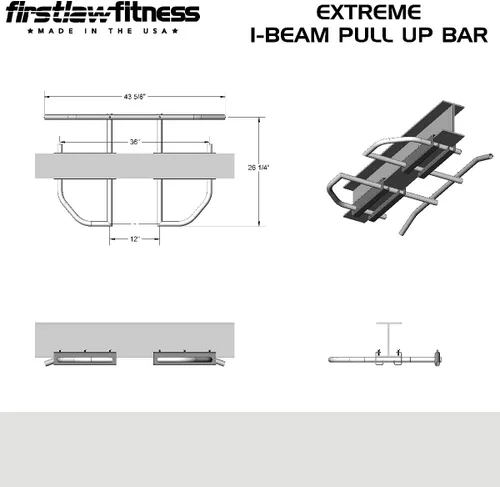 Miniatura 2 de Firstlaw Fitness - Límite de peso de 600 libras - Barra de dominadas Extreme I-Beam - Barra larga con extremos doblados - Empuñaduras de goma