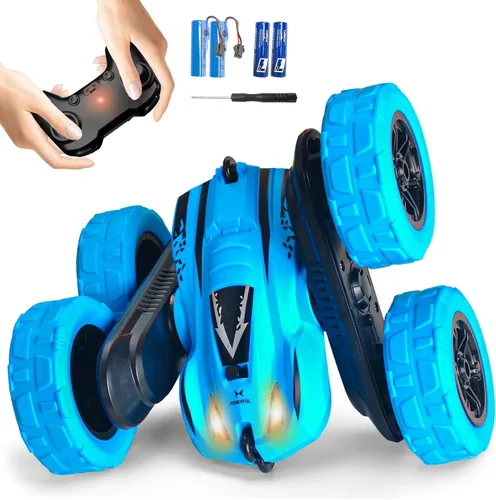 Miniatura 12 de Coche de Control Remoto, Autos RC de Acrobacias Para Niños con Luz Colorida, Carga Rápida USB-C, Juguetes de Coche Camión RC 4WD Recargable con Azul