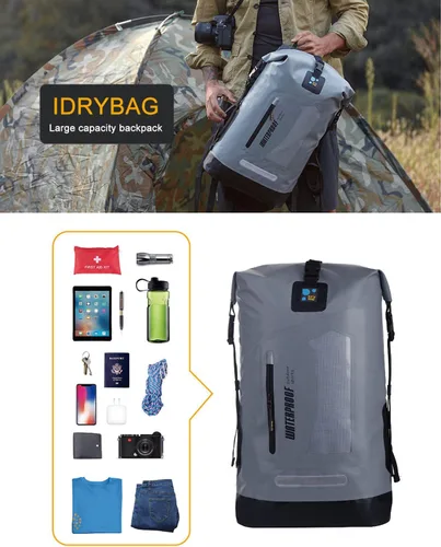 Miniatura 6 de IDRYBAG Mochila impermeable para hombres 20L/30L/40L, bolsa seca flotante para kayak, mochila seca para senderismo Gris