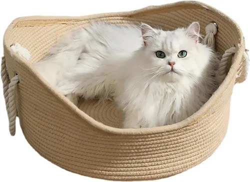 Miniatura 7 de Cama de algodón tejida para gatos con cuerda de algodón para perros pequeños y gatos, cesta de nido para dormir, hecha a mano, cuna natural