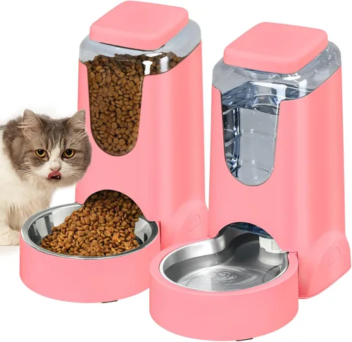 Miniatura 8 de Comedero y dispensador de agua automático para gatos con cuenco de acero inoxidable, comedero por gravedad para perros y bebedero para mascotas Gris