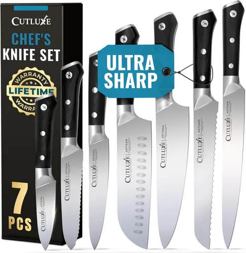 Miniatura 12 de Cutluxe Juego de cuchillos de chef, juego de 3 cuchillos de chef profesionales, acero alemán afilado, espiga completa, asas ergonómicas, serie