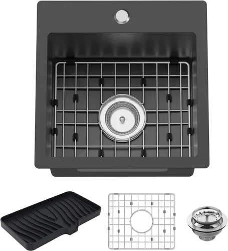 Miniatura 8 de Fregadero de cocina y bar negro de 12 x 16 pulgadas, pequeño tazón de acero inoxidable para montaje inferior, fregadero de cocina y bar, elección