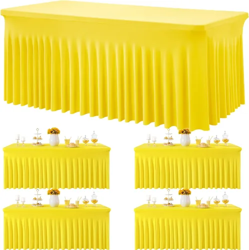 Miniatura 83 de Paquete de 2 manteles de spandex para mesas rectangulares de 8 pies, mantel elástico rosa de 8 pies, manteles ajustados, falda de mesa para fiestas