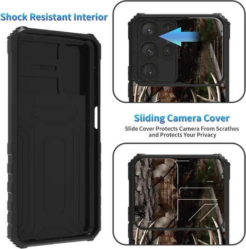 Miniatura 1030 de Funda para Samsung Galaxy S22 Ultra 5G, Galaxy S22 Ultra con cubierta de cámara deslizante, funda resistente de doble capa con función atril Black
