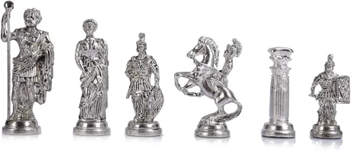 Miniatura 3 de (Sin tablero) Figuras históricas hechas a mano de Roma Piezas de ajedrez de metal, tamaño grande, tamaño King 4 pulgadas (solo piezas)