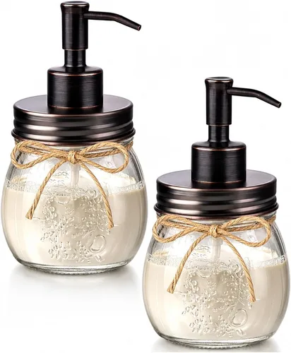 Miniatura 9 de Amolliar Dispensador de jabón líquido en tarro Mason de 10 onzas, bomba y tapa de acero inoxidable, bonita decoración de granja para cocina, baño
