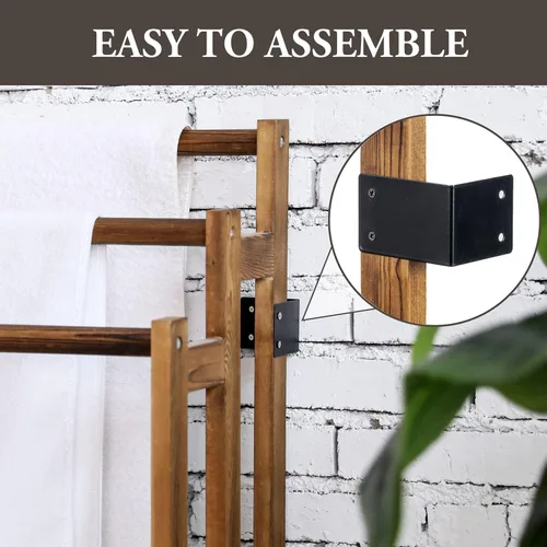 Miniatura 5 de MyGift Toallero de pie, estante de madera de 3 niveles, soporte de secado de toallas de baño, soporte para manta con estante inferior