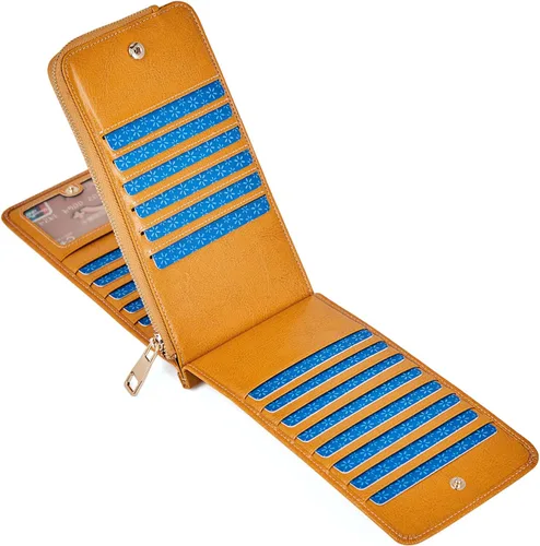 Miniatura 2 de FOXLOVER Cartera de cuero con bolsillo con cremallera para mujer con bloqueo RFID, Amarillo, Classic