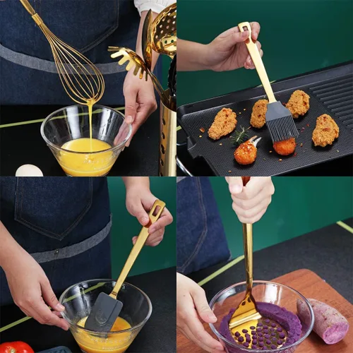 Miniatura 3 de Berglander - Juego de utensilios de cocina de acero inoxidable de 13 piezas con chapado en oro de titanio, juego de herramientas de cocina