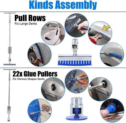 Miniatura 2 de PTNHZ Kit universal de reparación de abolladuras, extractor de reparación de abolladuras sin pintura con barra en T, kit de eliminación