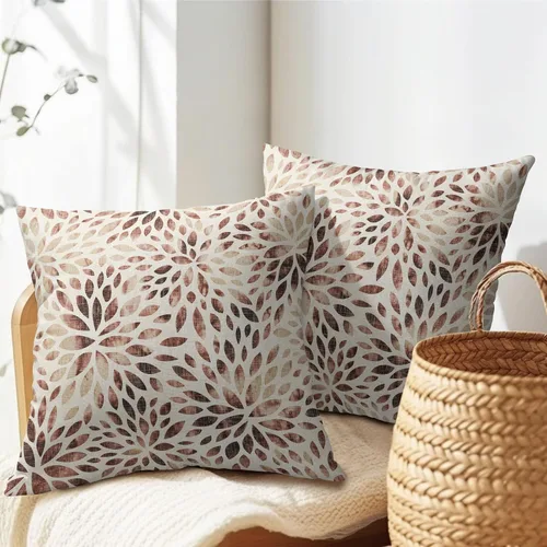 Miniatura 5 de Juego de 2 fundas de almohada de dalia rojo burdeos de 16 x 16 pulgadas, fundas de almohada geométricas rústicas de flores de algodón y lino