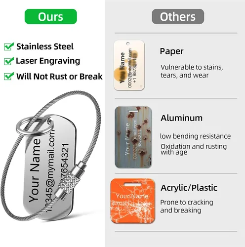 Miniatura 3 de Etiquetas de equipaje personalizadas para maletas y mochilas, etiquetas de nombre personalizadas de metal de acero inoxidable para niños, mujeres