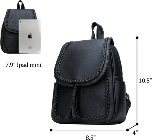 Miniatura 4 de KKXIU Bolso pequeño de la mochila del cuero sintético de la manera para las mujeres y las niñas adolescentes con la borla, Negro -, Viajar