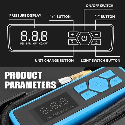 Miniatura 3 de DNA MOTORING TOOLS-00213 Inflador de neumáticos digital azul de 12V CC, compresor de aire portátil con manómetro para autos, bicicletas