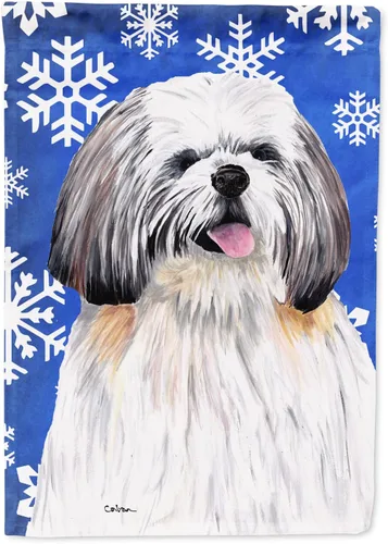Miniatura 217 de Caroline's Treasures SC9374GF Bulldog English Snow flakes Holiday Garden Flag Buzón Bandera decorativa para patio exterior, patio, obras de arte