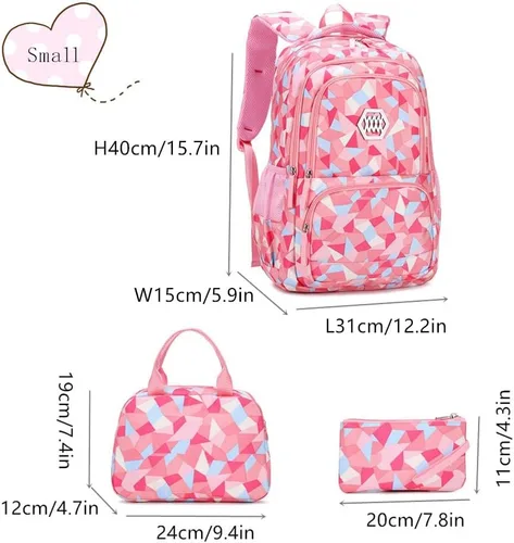 Miniatura 2 de Kids School Bag with Lunch Bag and Pencil Case Elementary School Backpacks for Teen Girls 3 in 1 Backpack Sets