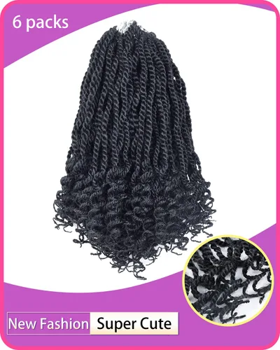 Miniatura 2 de Cabello de ganchillo para niños de 8 pulgadas, cabello de ganchillo para mujeres negras, paquete de 6 paquetes de trenzas senegalesas, extremos