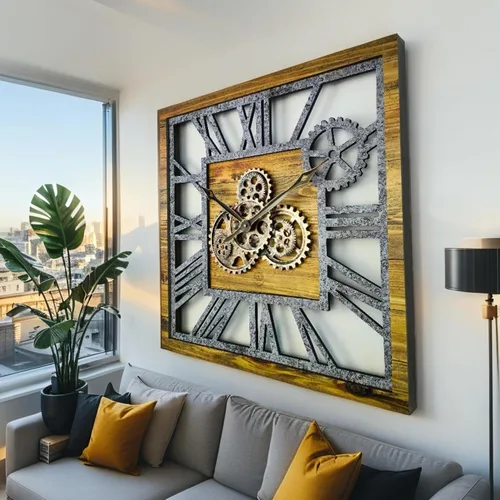 Miniatura 4 de ImprovingLife The Gears Clock Reloj de pared cuadrado con engranaje móvil real de 24 pulgadas, estilo vintage, industrial, de gran tamaño, casa