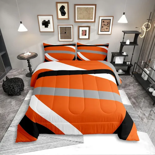 Miniatura 46 de Erosebridal Edredón Cuadrado para Niños y Niñas, Juego de Ropa de Cama Negro y Gris Blanco Azul Marino, Juego de Edredón Geométrico Completo