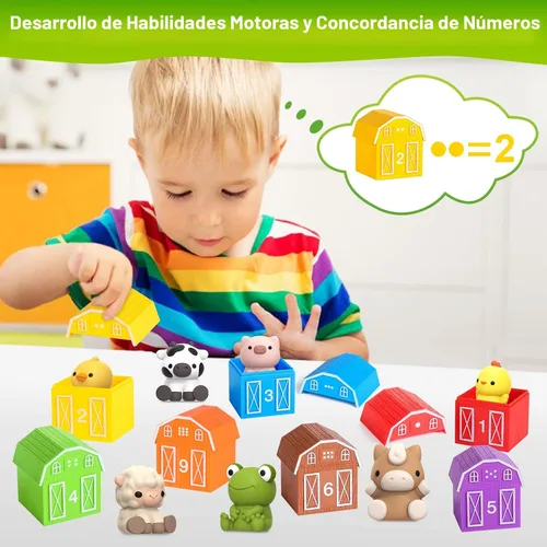 Miniatura 6 de Juguete de aprendizaje para niños pequeños de 1, 2 y 3 años, 10 juguetes de animales de granja y 10 graneros, juguetes sensoriales educativos