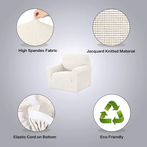 Miniatura 2 de H.VERSAILTEX Fundas elásticas para sofá de 3 cojines, funda elástica para silla, color marfil