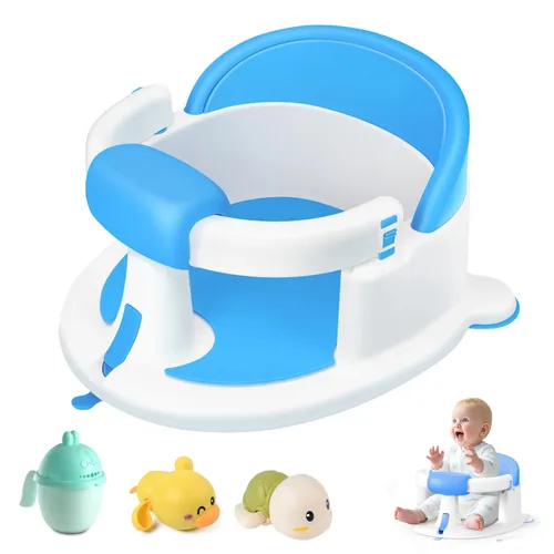 Miniatura 9 de Asiento de baño para bebés de 6 meses en adelante, asientos de baño para bebés sentados, silla de baño antideslizante con ventosas y cojín suave Gris